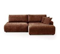 Pivoine - Canapé d'angle ouvert droit 4 places convertible avec coffre en tissu texturé - Terracotta Terracotta