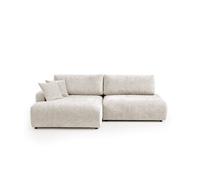 Pivoine - Canapé d'angle ouvert gauche 4 places convertible avec coffre en tissu texturé - Beige