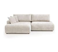 Pivoine - Canapé d'angle ouvert gauche 4 places convertible avec coffre en tissu texturé - Beige