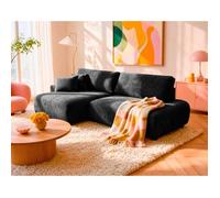 Pivoine - Canapé d'angle ouvert gauche 4 places convertible avec coffre en tissu texturé - Noir
