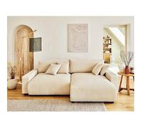 Lisa Design - Canapé angle réversible Pivoine - 4 places - convertible coffre - velours côtelé beige