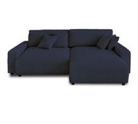 Lisa Design – Canapé d'angle Pivoine 4 places réversible convertible coffre velours côtelé Bleu nuit