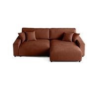Best mobilier Canapé d'angle Pivoine 4 places convertible avec coffre velours texturé Terracotta