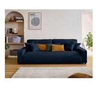 Best mobilier Canapé droit 3 places Pivoine convertible avec coffre en velours texturé Bleu