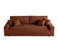 Lisa design - Canapé droit 3 places Pivoine - Convertible avec coffre, velours texturé - Terracotta