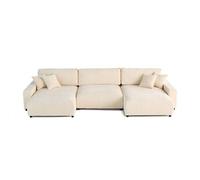 Best mobilier Canapé panoramique en U convertible Lisa 7 places coffre velours texturé Beige
