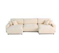 Best mobilier Canapé panoramique en U convertible Lisa 7 places coffre velours texturé Beige
