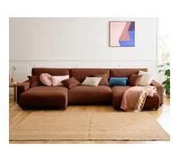 Best mobilier Canapé panoramique Pivoine - convertible 7 places avec coffre - velours Terracotta