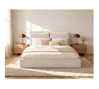 Bestmobilier - Pivoine - lit Coffre Queen Size - 160x200 - en Velours côtelé - sommier Inclus, Beige