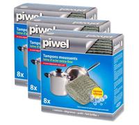 PIWEL Lot de 3 Boîtes de 8 Tampons à Récurer Savon Citron Laine d'acier Extra-Fine