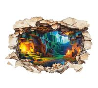 Pixel-Art Mine Gaming Sticker mural 3D percé mural - Bloc design paysage - Décoration chambre d'enfant pour garçon - Facile à appliquer - 40 × 60 cm