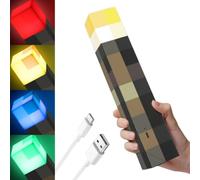 PixelLumens Lampe Torche LED Rouge Style Pixel - Veilleuse Minerais Rouge Rechargeable USB-C pour Gamer - Déco Chambre & Bureau Gaming - Idée Cadeau Geek pour Enfants et Ado