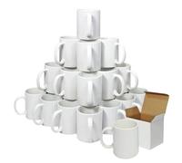 PixMax - 36 Tasses Blanches Personnalisables Revêtues en Polymère avec Boites en Carton pour Impression en Sublimation
