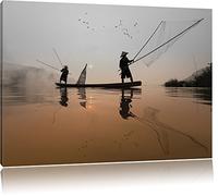 Pixxprint Fischer beim Angeln in Thailand ALS Leinwandbild/Größe: 120x80 cm/Wandbild/Kunstdruck/fertig bespannt