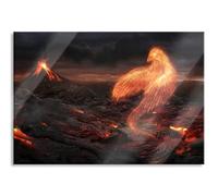 Pixxprint Tableau en verre - Décoration murale en verre véritable - Paysage volcanique brûlant du phénix - 100 x 70 cm - Avec suspension et entretoises