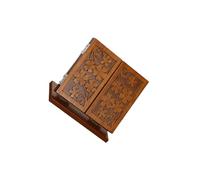 PIXZCSA Miroir de maquillage portable avec 3 modes d'éclairage de couleur, style antique, en bois sculpté, pliable, élégant et décoratif, style rétro