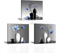 Piy Painting 3 Parties Orchidées Élégantes Impression sur Toile Plantes dans Un Vase Fleur Photo Tableau Tendue sur Châssis en Bois Prêt Suspendu Art Déco Murale pour Salle de Yoga Salon 30x30CM