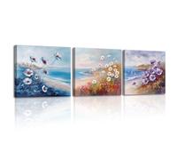 Piy Painting 3 Pièces Esthétique Painting Sur Toile Seacoast Et Floral Tableau Decoration Murale Salon Impression Sur Toile Décoration Fleurs Colorées Decoration Murale Peinture Salle De Bain 30x30cm
