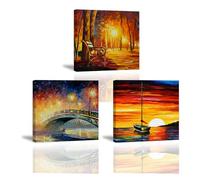 Piy Painting 3 Pièces Tableau Sur Toile Coucher De Soleil Romantique Art Mural Paysage Decoration Murale Peinture Impression Sur Toile Tableau Decoration Murale Salon Chambre Cuisine 30×30cm