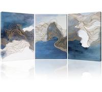 Piy Painting 3Pcs Tableau Décoration Abstrait Lignes Grand Tableau Decoration Murale Salon Impression Sur Toile Moderne Thème Bleu Affiche Decoration Murale Tableaux, Arts Décoratifs Chambre 57x40cm