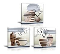 Piy Painting 3x Impression Elegant arbre dans la Vase à Fleurs sur Toile Peinture motif modern Tableaux Home Déco Mural en Bois réel, Impermeable, avec Cadre, Mur Art pour hotel Salle 30x30cm