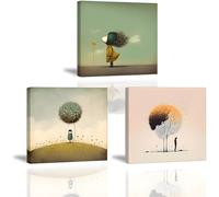 Piy Painting 3x Impression sur Toile de Fille Mignonne, Peinture sur Toile Abstrait, Tableau Decoration Murale, Tableau Fleurs avec Cadre Intérieur pour Décoration de la Maison Hôtel 30x30cm