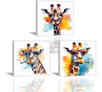 PIY PAINTING 3X Impression sur Toile Girafe Mignonne Toile Décorative Pour Salon Déco d'art Murale Tableau Décoration Moderne Animal Image sur toile Encadré Pour les chambres garçons et filles 30x30cm
