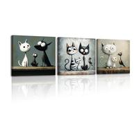 Piy Painting Art Mural En Toile, Animaux Impression Sur Toile, Trois Chatons Décoration Tableaux, Décoration Murale Peinture Pour Chambre Salle De Bain Café Studio Yoga, 3 Panneaux 30x30cm (90x30 cm)
