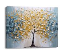 Piy Painting Art Mural Sur Toile, Décoration Tableaux d'Un Arbre, Impression Sur Toile Aquarelle, Décoration Murale Bleue Et Jaune Pour Le Salon Bureau Entrée Couloir Cuisine, 30x40 cm