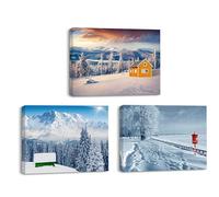 Piy Painting Impression sur Toile d’Paysage Enneigé, Neige, Montagne, Tableau sur toile Hiver Decoration Murale pour Salle de Bain Corridor Café, 3 Panneaux 40x30cm, Cadre Intérieur en bois