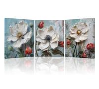 Piy Painting Impression Sur Toile de fleurs, Tableau en toile de fleurs blanches, Tableau d'art mural Pour salon Entrée Café Salle à manger, 3 panneaux 30x40cm/90x40 cm Avec Cadre Intégré