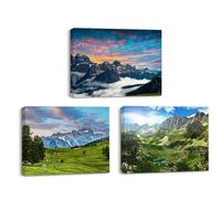 Piy Painting Impression sur Toile de Montagnes, Tableau sur toile paysage, Cadre Decoration Murale pour Chambre à coucher, Cuisine, Salon, pour cadeau d’anniversaire 40x30cm, lot de 3