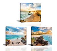 Piy Painting Impression sur Toile des Magnifique Paysage au Bord de la Mer, Prêt Suspendu Peinture Tableau Vue de Plage - Photo Peinture pour Art Déco Murale Salle de Bain Salon 3x30x30cm