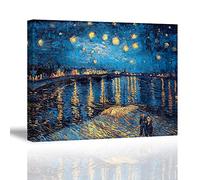 Piy Painting Impression sur toile Reproduction de La Nuit étoilée sur le Rhône par Van Gogh Célèbre Peinture à l'huile Impression sur Toile Tableau Artistique pour Décor Mural 30x40cm