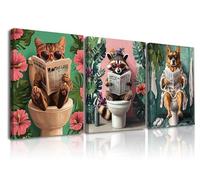 Piy Painting Moderne Tableau Mural, Colorée Impressions Sur Toile, Animaux Mignons Lire Les Journaux Des Toile d'Art Mura, 3x Tableaux Avec Cadre Intégré Pour Chambre à Coucher Salon Bureau, 30x40 cm