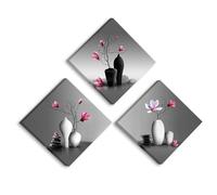 Piy Painting Orchidee Élégantes Toile Tableaux de Fleurs Roses Impression sur Toile Image sur Toile Encadré Decoration Murale pour Chambre Cuisine Salle à Manger Bureau 3Panneau 30x30cm