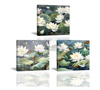 Piy Painting Photos Sur Toile De Paysages Naturels, Décoration Tableaux Toile De Fleurs Blanches, Art Mural En Toile Paysage d'Été Pour Chambre à Coucher Salon Salle De Bain, 3x 30x30cm(90x30 cm)