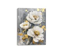 Piy Painting Tableau sur Toile Fleurs blanches, Impression sur Toile Florale, Tableau Decoration Murale, Peinture à l’huile Image de fleur pour Salon Chambre Salle de yoga 30X40 cm, Cadre Intégré