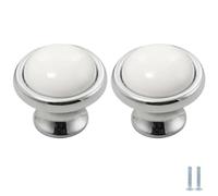 PIYYQNY 2 Pièces Poignées Boutons Tiroir Blanc, en Céramique, 35mm, Monotrou avec Vis - Bouton de Commode et Poignée Cuisine pour Table de Chevet, Chambre Enfant, Porte, Armoire