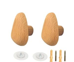 PIYYQNY Crochet Mural Pour Serviettes Porte-Manteau Mural En Bois Massif 2 Pièces Patère En Bois De Hêtre Pour Derrière La Porte Armoire Chambre À Coucher Couloir Forme De Galet(64X46mm)