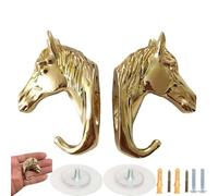 PIYYQNY Hooks 2 Pièces Crochet Mural En Laiton Robuste En Tête De Cheval Patère En Cuivre Pur Or Brillant Pour Mur Derrière La Porte Salle De Bain(L58mm)