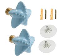 PIYYQNY Patères Porte Manteaux 2 Pièces Coloré Crochet En Céramique En Laiton Patère Murale Étoile De Mer Joli Crochet Autocollant Pour Chambre D'Enfant Chambre À Coucher(Bleu 48mm)