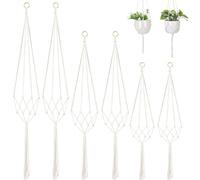 Pizens Macramé Suspension Plante 6 Pcs, Pot de Fleurs Suspendu en Coton, Jardinière Suspendue pour Fleur Décoration Jardin Intérieur Extérieur Style Bohême (Blanc)