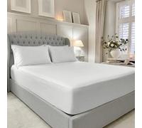 Pizuna 100% Coton Drap Housse 140x200 cm Blanc 600 Fils | 100% Coton Longue Tige Armure Satin Drap Housse de Luxe Bonnet 40 cm (Blanc)