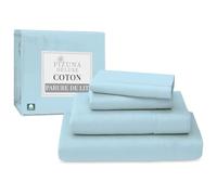 Pizuna 100% Coton Parure de Lit 140x200 cm Bleu Bebe, Tissu de Satin de Coton à 600 Fils au Pouce carré Comprend 1 Drap Housse, 1 Drap Plat, 2 Taie d'oreiller (Coton Draps 2 Personnes)