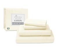 Pizuna 100% Coton Parure de Lit 140x200 cm Nouveau Ivoire, Tissu de Satin de Coton à 600 Fils au Pouce carré Comprend 1 Drap Housse, 1 Drap Plat, 2 Taie d'oreiller (Coton Draps 2 Personnes)