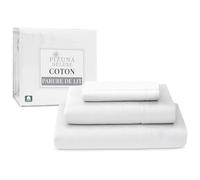 Pizuna 100% Coton Parure de Lit 90x200 cm Blanc, Tissu de Satin de Coton à 600 Fils au Pouce carré Comprend 1 Drap Housse, 1 Drap Plat, 1 Taie d'oreiller (Coton Draps 1 Personne)