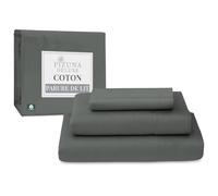 Pizuna 100% Coton Parure de Lit 90x200 cm Gris Fonce, Tissu de Satin de Coton à 600 Fils au Pouce carré Comprend 1 Drap Housse, 1 Drap Plat, 1 Taie d'oreiller (Coton Draps 1 Personne)