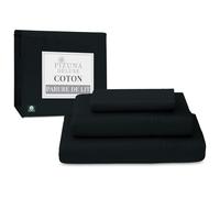 Pizuna 100% Coton Parure de Lit 90x200 cm Noir, Tissu de Satin de Coton à 600 Fils au Pouce carré Comprend 1 Drap Housse, 1 Drap Plat, 1 Taie d'oreiller (Coton Draps 1 Personne)