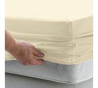 Pizuna Coton Drap Housse 140x200 cm Nouveau Ivoire, 1000 Fils au Pouce carré, 100% Coton à Fibres Longues en Armure Satin Drap-Housse épais avec Poche de 40 cm de Profondeur pour 2 Personnes